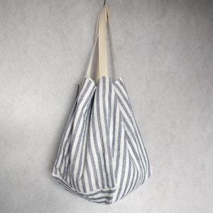 Bolsa de lino, bolsa de playa, grande, cosida de lino, natural