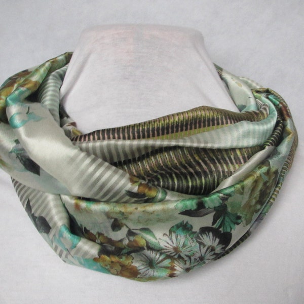 Loop, Loopschal, silk scarf, scarf sewn in cotton with silk, green