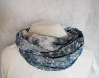 Loop, loop scarf, scarf, sewn from viscose and cotton, white,blue