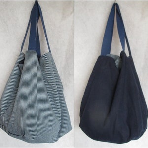 Reversible bag, large, hobo bag, shoulder bag, blue