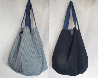 Reversible bag, large, hobo bag, shoulder bag, blue