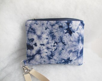 Pocket organizer, clutch, cosmetic bag, small bag, cosmetic bag, blue,batik, lined