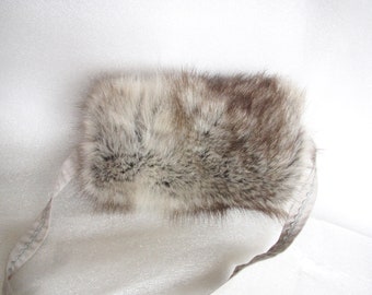 Muff imitation fur white gray brown