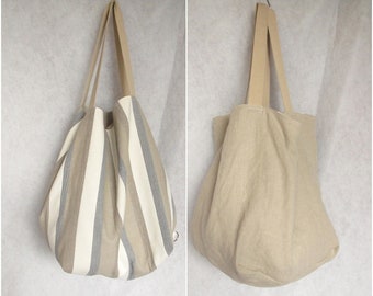 Shopper, reversible bag, bag, large, sewn from linen, cotton