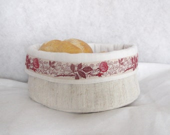 fabricbasket,linen,handwoven,ribbon,nude,vintage,breadbasket,antique