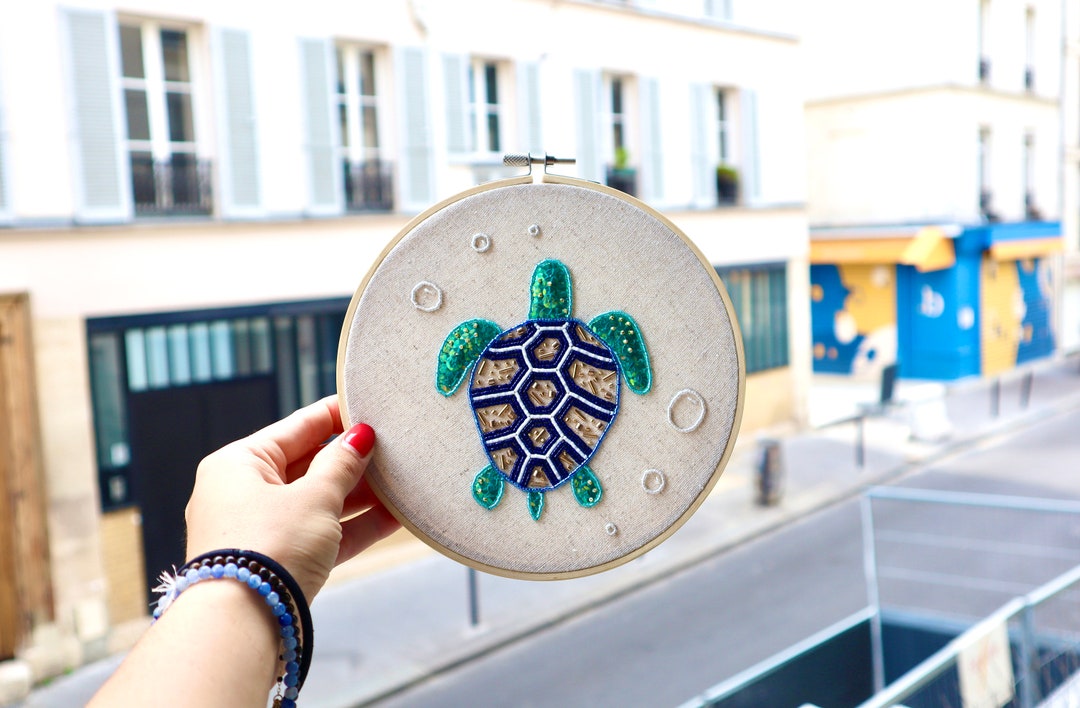 Buy Sea Turtle Embroidery in Sequins and Miyuki Pearls Online in