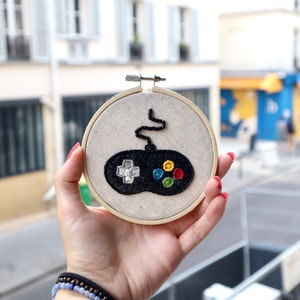 Mini video game console controller embroidery