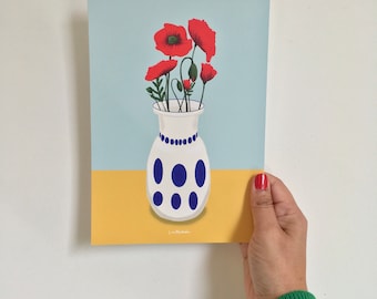 Poppies in Delft Blue Vase