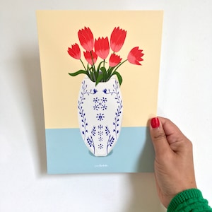 Tulipani in vaso blu di Delft Stampa A5 | Mini manifesto