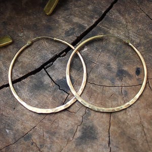 Solid Brass Hoops | Large, Medium and Small gold hammered hoops