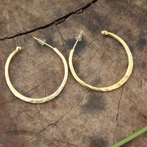 Golden Hammer Hoops, Made in Brass with hammered texture | ArenasJewelry