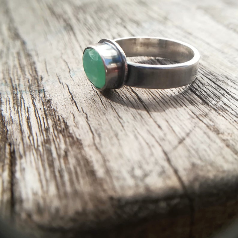 Handmade Size 7 Chrysoprase Ring and Sterling Silver
