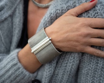 Wide Silver Mesh Bracelet | Arenas Jewelry