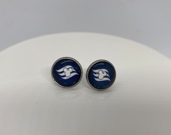 Disney Cruise earrings / Stainless steel bezel studs, glass cabochon.  Handmade, buy 1, 2 or 3 pair.