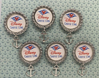 Disney Cruise magnets, silver anchor charm / set of 6 or 12 /  Fish extenders gift, door magnets, pixie dust, magnet exchange.  Handmade.