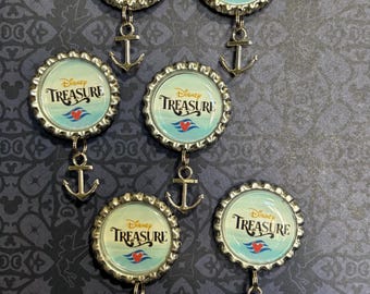 Disney Treasure magnets, silver anchor charm / set of 6 or 12 /  Fish extenders gift, door magnets, pixie dust, magnet exchange.  Handmade.