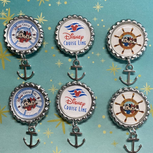 Disney Cruise magnets / Set of (6) bottle cap / silver anchor charm / fish extenders gift / magnet exchange / door magnets