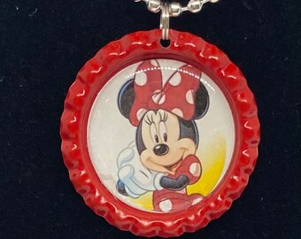 Minnie Mouse necklaces / Set of (2) / bottle cap necklaces / party favors / fish extender gifts, cruise gifts, Disney cruise gift / Handmade