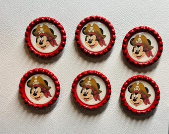 Pirate Mickey Mouse magnets / Set of 6 or 12 / Pirate Night / Disney Cruise Line. Fish extender gifts, door magnet, pixie dust, handmade.
