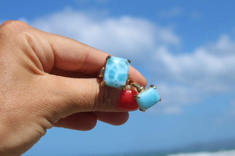 Sky is a Limit larimar and gold rings for couple couple jewelry sky blue dolphin stone rings 2 rings set for couples