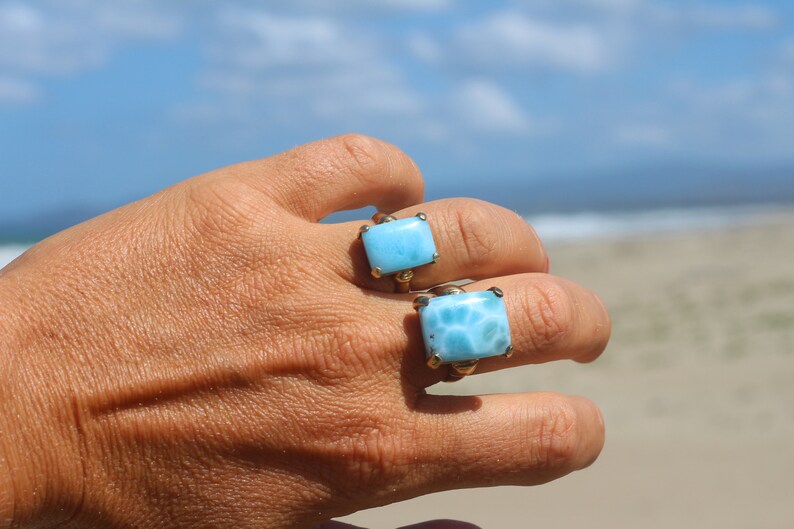 Sky is a Limit larimar and gold rings for couple couple jewelry sky blue dolphin stone rings 2 rings set for couples