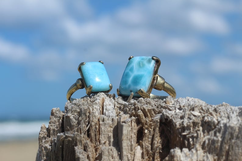 Sky is a Limit larimar and gold rings for couple couple jewelry sky blue dolphin stone rings 2 rings set for couples