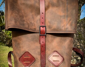 Rolltop Leather Backpack - Brown