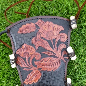 Western Floral Tooled Leather Archery Arm Guard