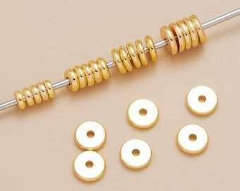 50Pcs 18K Gold Heishi Beads, Brass Wheel Bead, Round Spacer beads, Separator Bead for DIY Jewelry Findings Supply 3mm 4mm 5mm 6mm 8mm