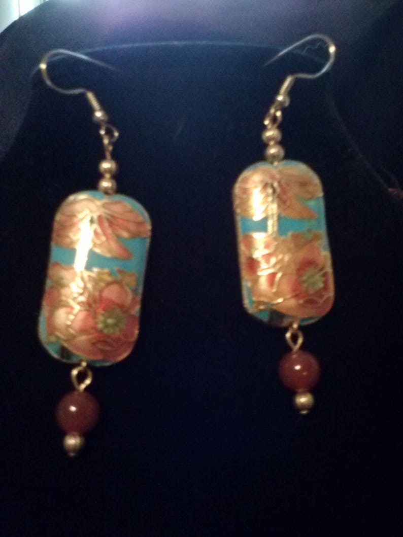 Necklace and Earrings of Satinique cord and Cloisonne