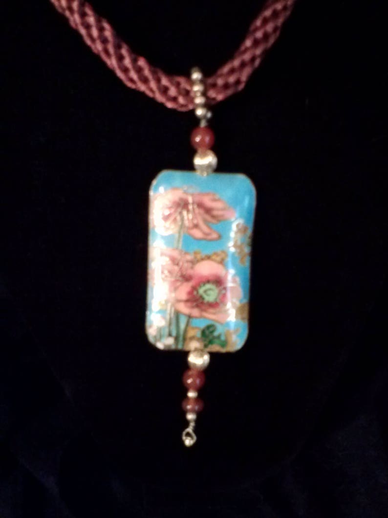 Necklace and Earrings of Satinique cord and Cloisonne
