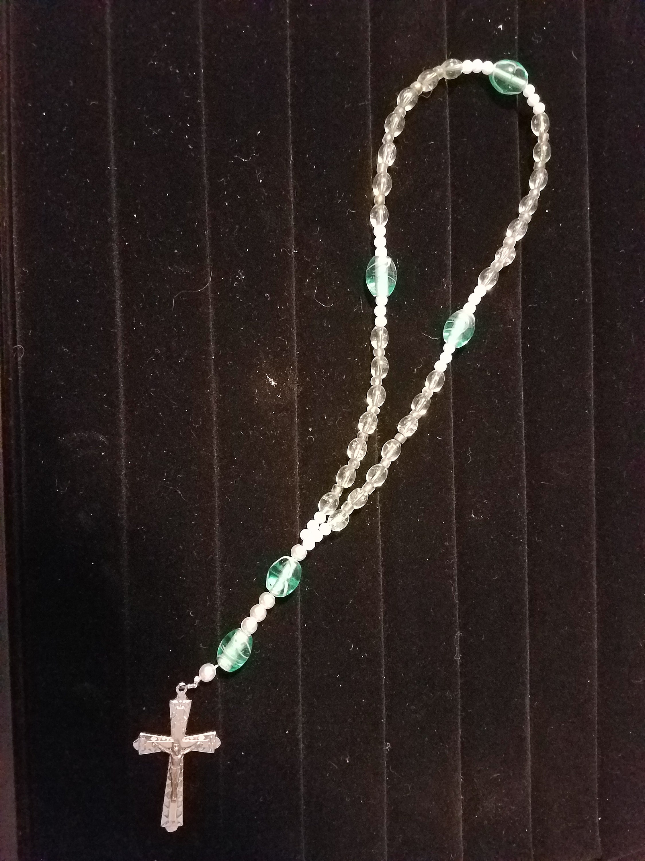 Rare Native American Navajo Green Turquoise Sterling Silver Rosary Chirstian Necklace Rare Native American Navajo Green Turquoise Sterling Silver Rosary Chirstian Necklace