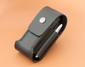 Hand-made leather sheath for Leatherman Surge multitool with accessory compartments - Made in France