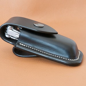 Hand-made leather sheath for Leatherman Wave/Charge multitool Made in France Noir / Black