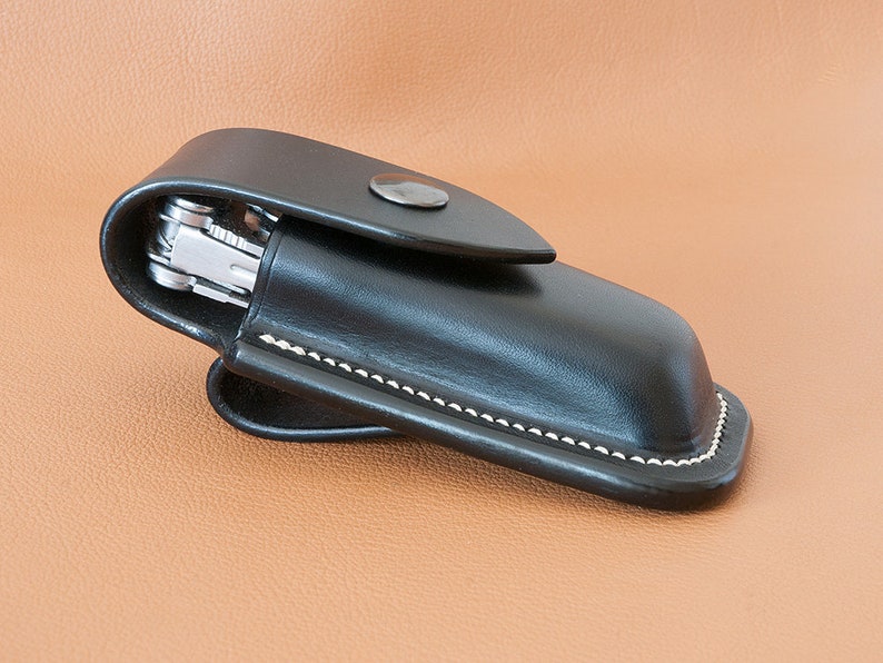 Hand-made leather sheath for Leatherman Wave/Charge multitool Made in France Noir / Black