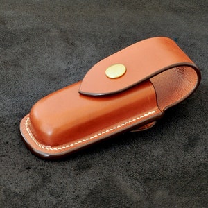 Hand-made leather sheath for Leatherman Wave/Charge multitool Made in France Cognac