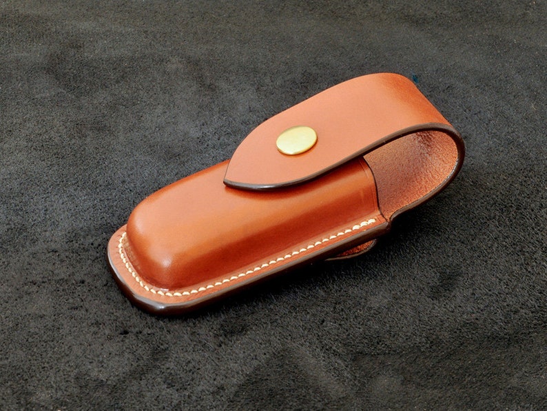 Hand-made leather sheath for Leatherman Wave/Charge multitool Made in France Cognac