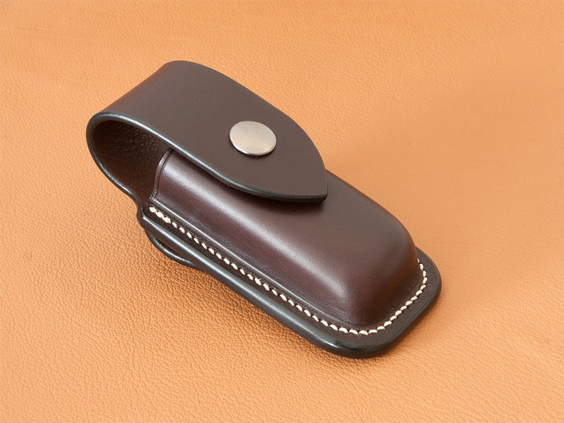 Hand-made leather sheath for Leatherman Wave/Charge multitool Made in France Marron/Dark brown