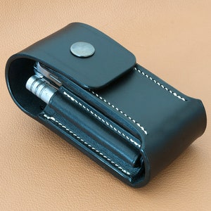 Hand-made leather sheath for Leatherman Wave/Charge multitool with accessory compartments - Made in France