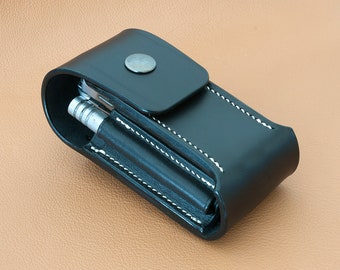 Hand-made leather sheath for Leatherman Wave/Charge multitool with accessory compartments - Made in France