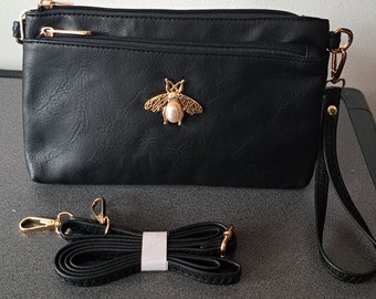 Women double zip black  crossbody  hanbag