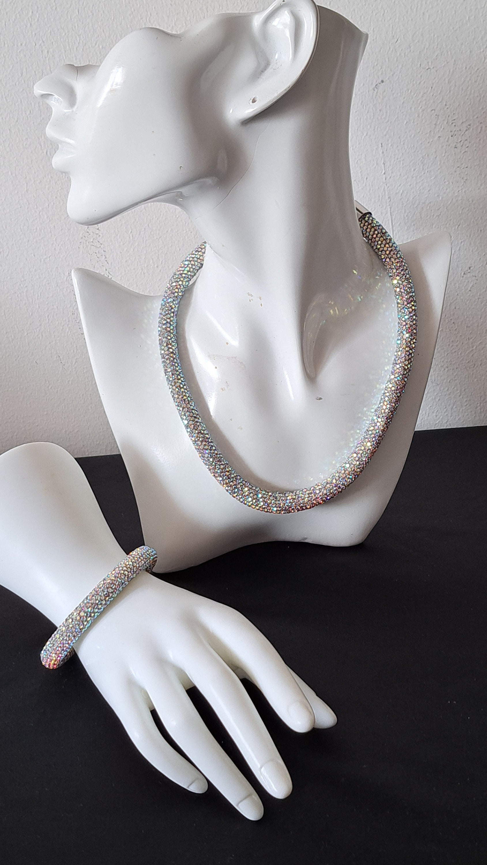 Women Elegant Silver Multi Colour Chunky Rope Effect Rhinestone Sparkly ...