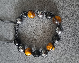 Triple protection adjustable bracelets 8mm layer tiger eye,obsidian,hermatite natural healing for women men protection and balance bracelet