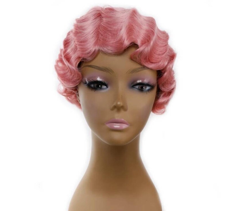 Finger Wave Deep Wave Pink Short Synthetic Fibre Wig Colour Etsy
