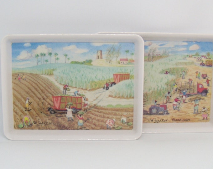Set of Two Jill Walker Barbados Trays, Two Barbados Melamine Trays