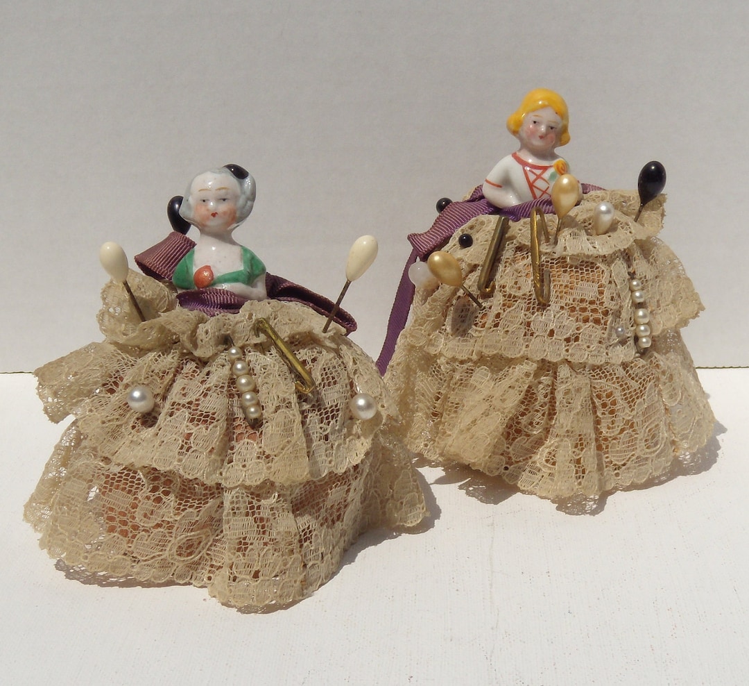 German Lady Pincushion Doll Pair Half Doll Pincushions Etsy