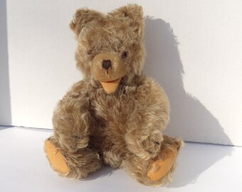 Small 11" Hermann Zotty Teddy Bear, Jointed German Mohair Bear, Hermann Teddy Bear, Gebruder Hermann Teddy Bear, Zotty Bear, Mohair Bear