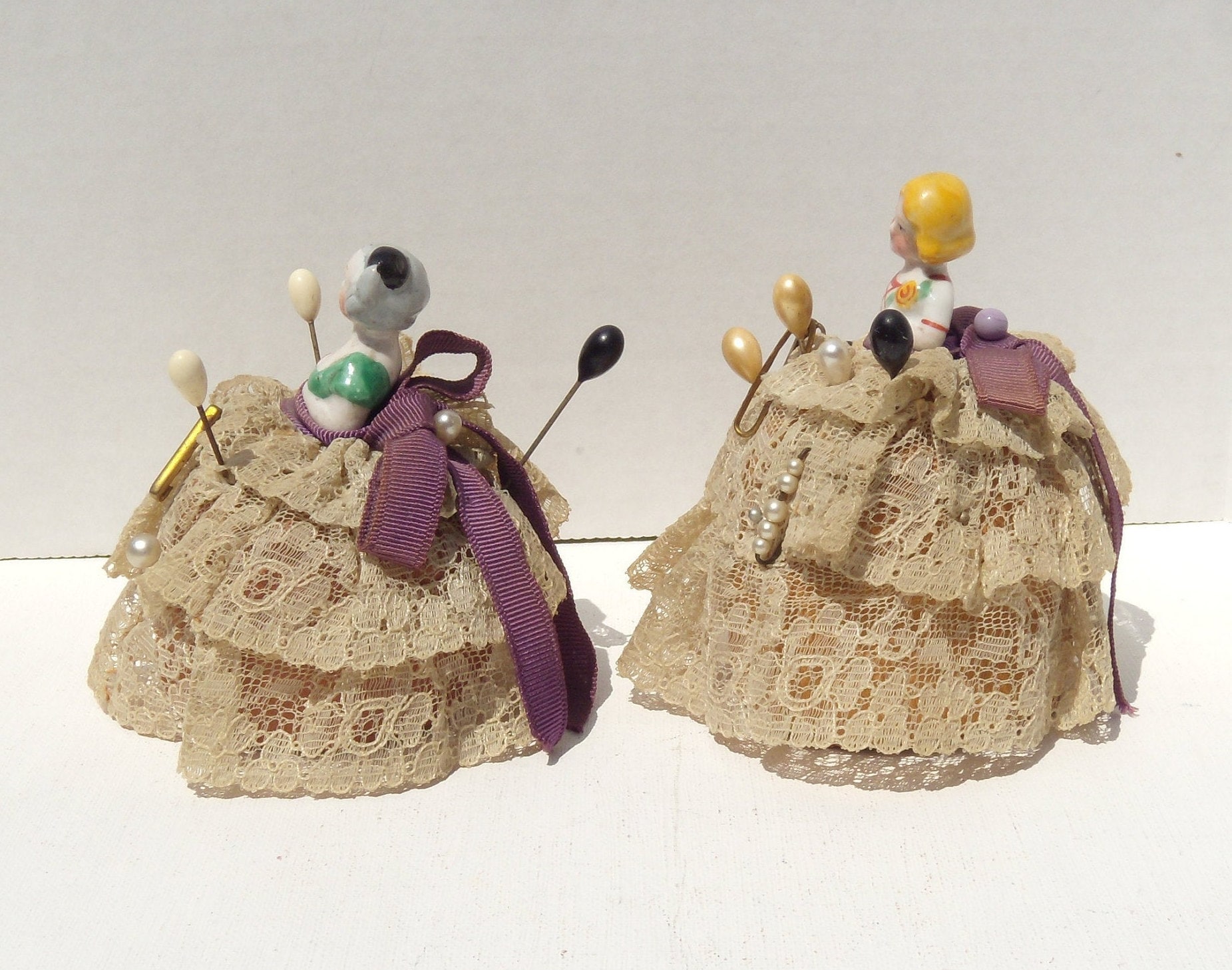 German Lady Pincushion Doll Pair Half Doll Pincushions Etsy