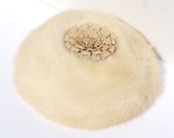 Miss Alice Cream Mink Fur Pillbox Hat, John Wanamaker Fur Hat