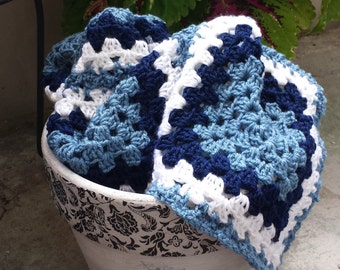 Granny Square Blanket. Baby Blanket. Patchwork Blanket. Lap Blanket. Colourful Baby Afghan. Blue and White Blanket. Blue Moon Throw.